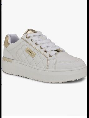 Nine West Cafee Plattorm Sneaker White Gold 10M EUC